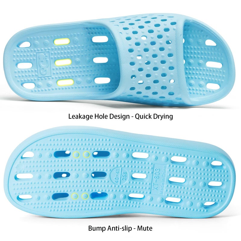 Xomiboe Shower Shoes Men Women Non Slip Bathroom House Slippers College Dorm Room Essentials for Girls Kids Shower Sandals Swimming Water Shoe (Light Blue,EU38-39) - Image 5